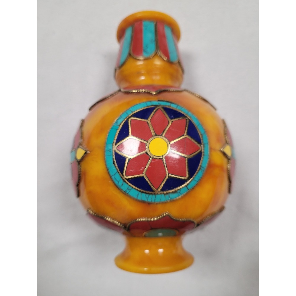TIBETAN Inlaid Amber Vase Eclectic Bohemian  Collectible Art‎ Home Decor Gifting